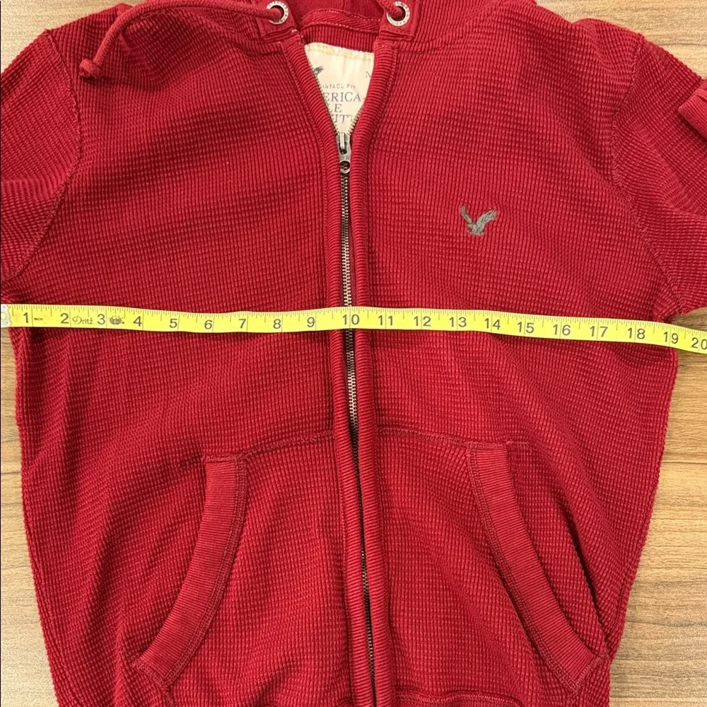 American Eagle Outfitters Mens Full Zip Thermal Hoodie Red Sweatshirt Y2K Size S